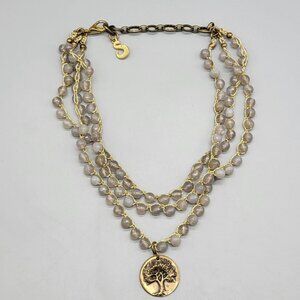 Sigalie Signed Gold Tone Layered Purple Glass Faceted Tree of Life Necklace N1F
